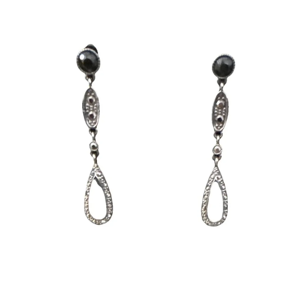 Formal Costume Teardrop Earrings Black Stones 2